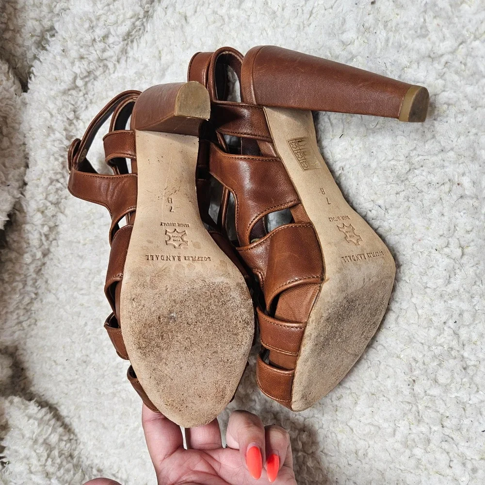 Loeffler Randall Keira Snap‎ Platform Heeled Leather Sandals size 7